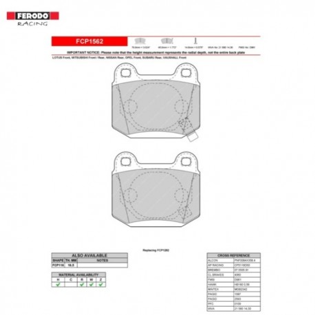 FERODO RACING- Pastiglie freno FCP1562R