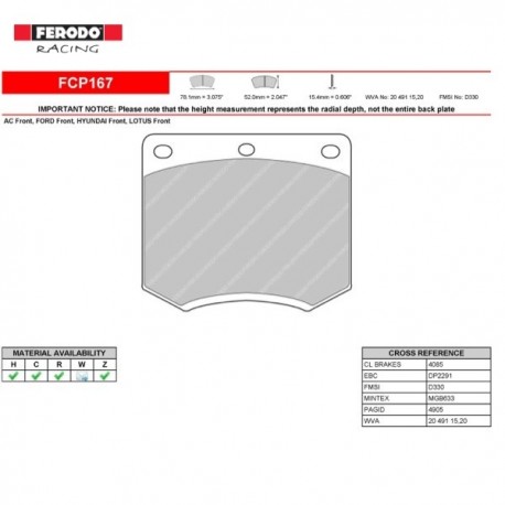 FERODO RACING BRAKE PADS FCP167H