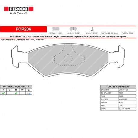 FERODO RACING BRAKE PADS FCP206H