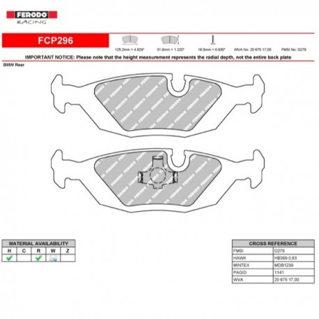 FERODO RACING BRAKE PADS FCP296H