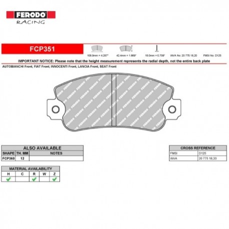 FERODO RACING Pastiglie freno FCP351H