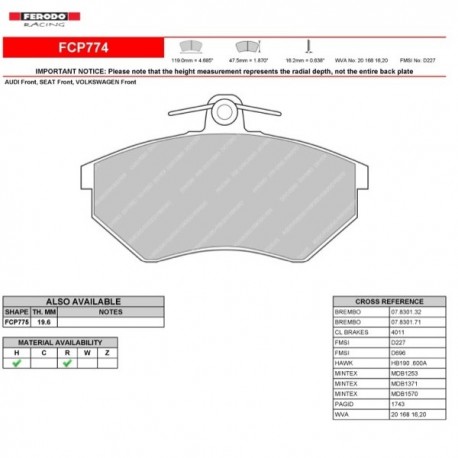 FERODO RACING- Pastiglie freno FCP774H