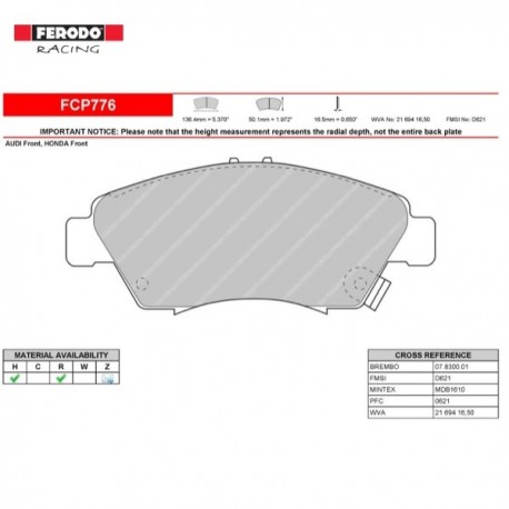 FERODO RACING- Pastiglie freno FCP776R FERODO RACING- Pastiglie freno FCP776R