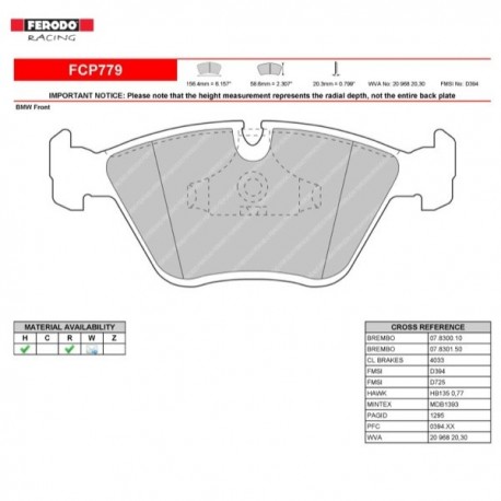 FERODO RACING- Pastiglie freno FCP779W FERODO RACING- Pastiglie freno FCP779W