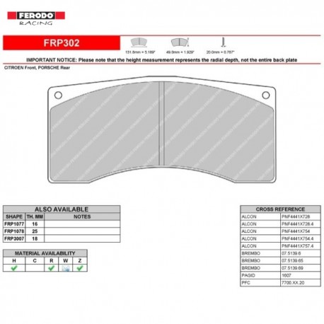 FERODO RACING-Brake pads FRP302W FERODO RACING-Brake pads FRP302W