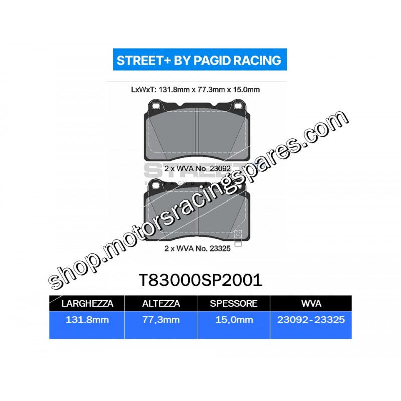 T83000SP2001 PAGID STREET BREKE PADS